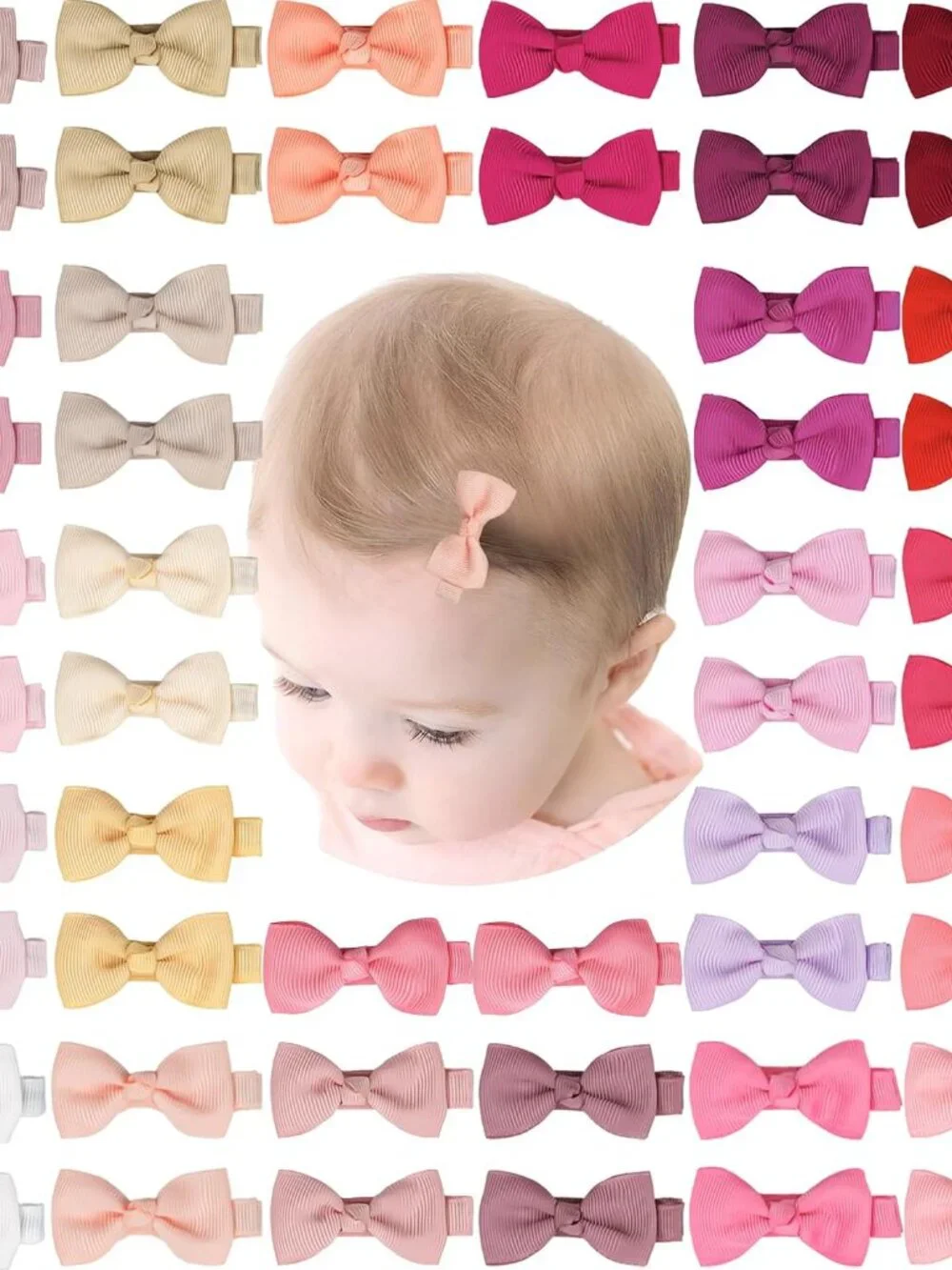 Baby Girls Fully Lined Hair Bows Hair Pins, 2' Hair Bows, 50 Pieces/25 Pairs - I
